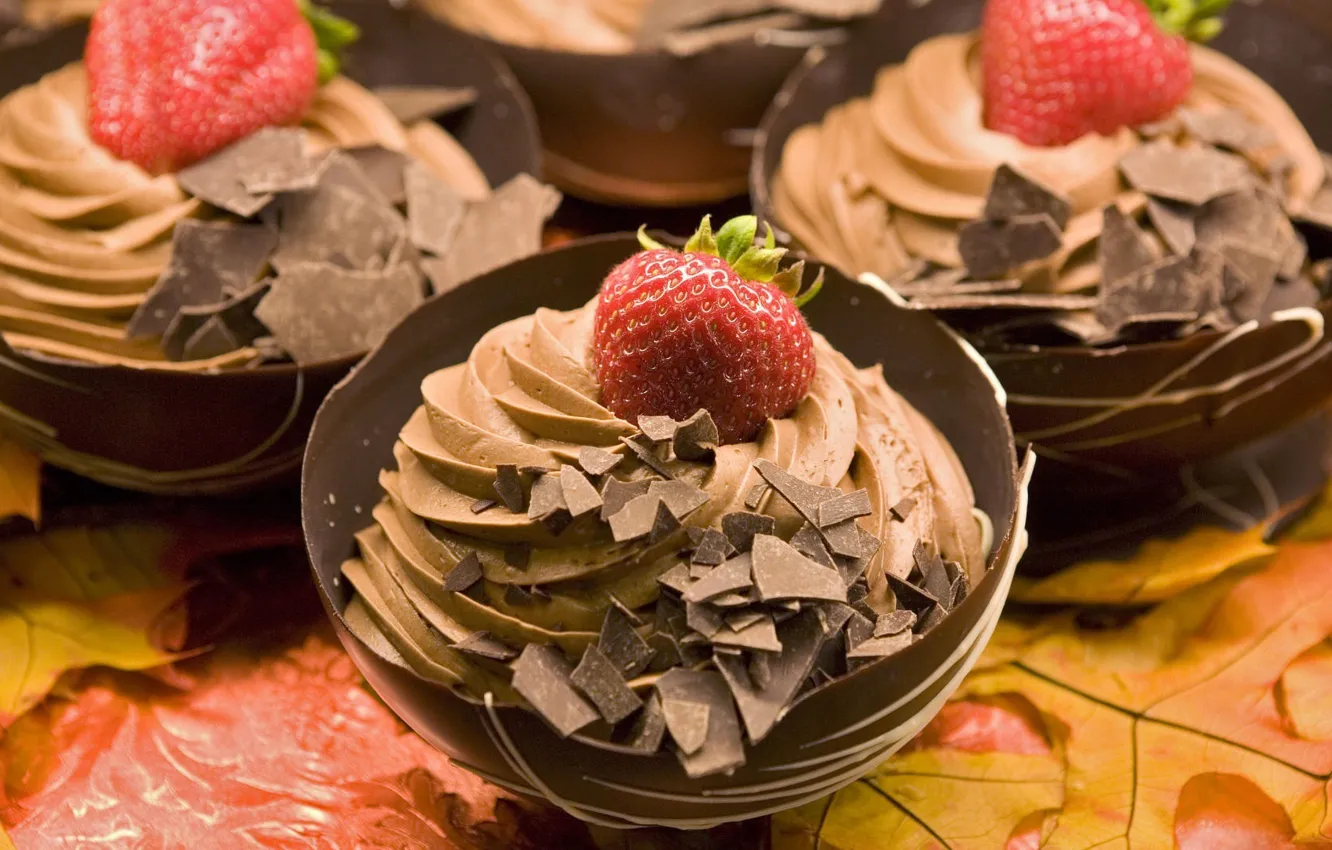 Photo wallpaper berries, chocolate, strawberry, sweets, cake, cream, dessert