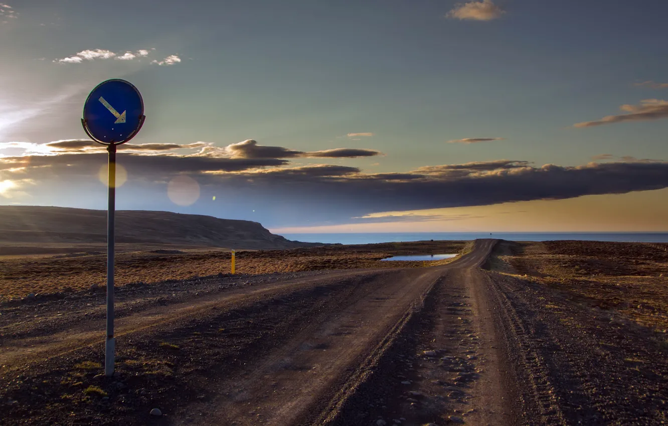Photo wallpaper road, field, sign
