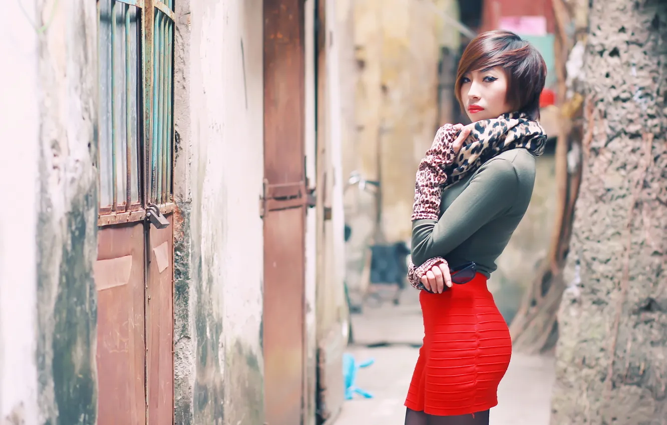 Photo wallpaper girl, street, Asian