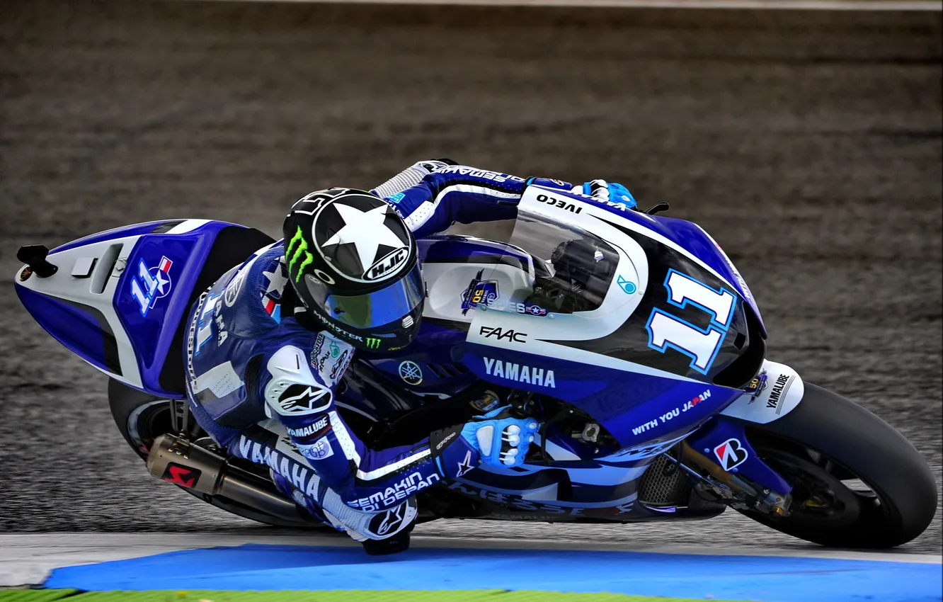 Photo wallpaper Sport, Speed, Turn, Motorcycle, Racer, Track, Yamaha, MotoGP