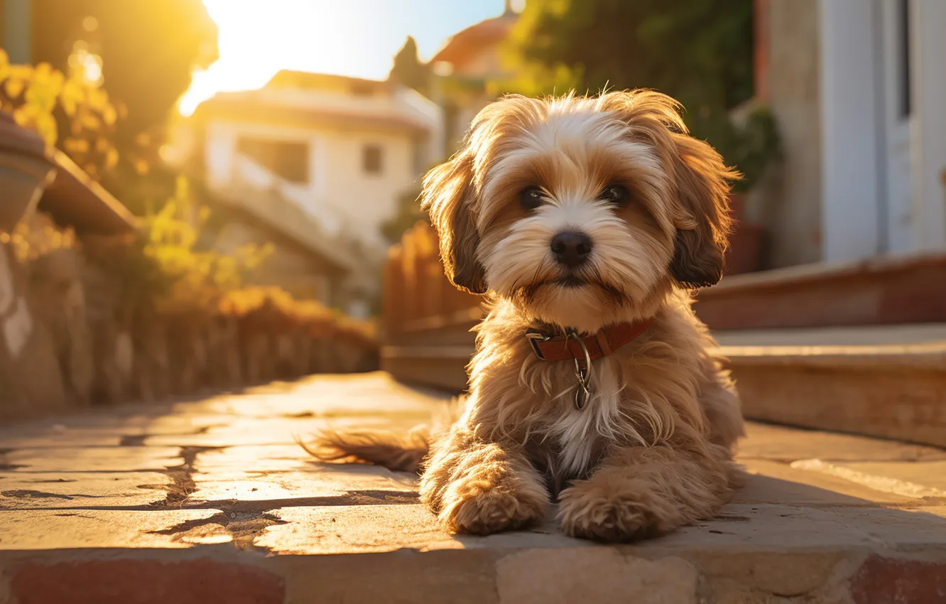 Photo wallpaper look, face, home, dog, front, digital art, The Biewer Terrier, AI art