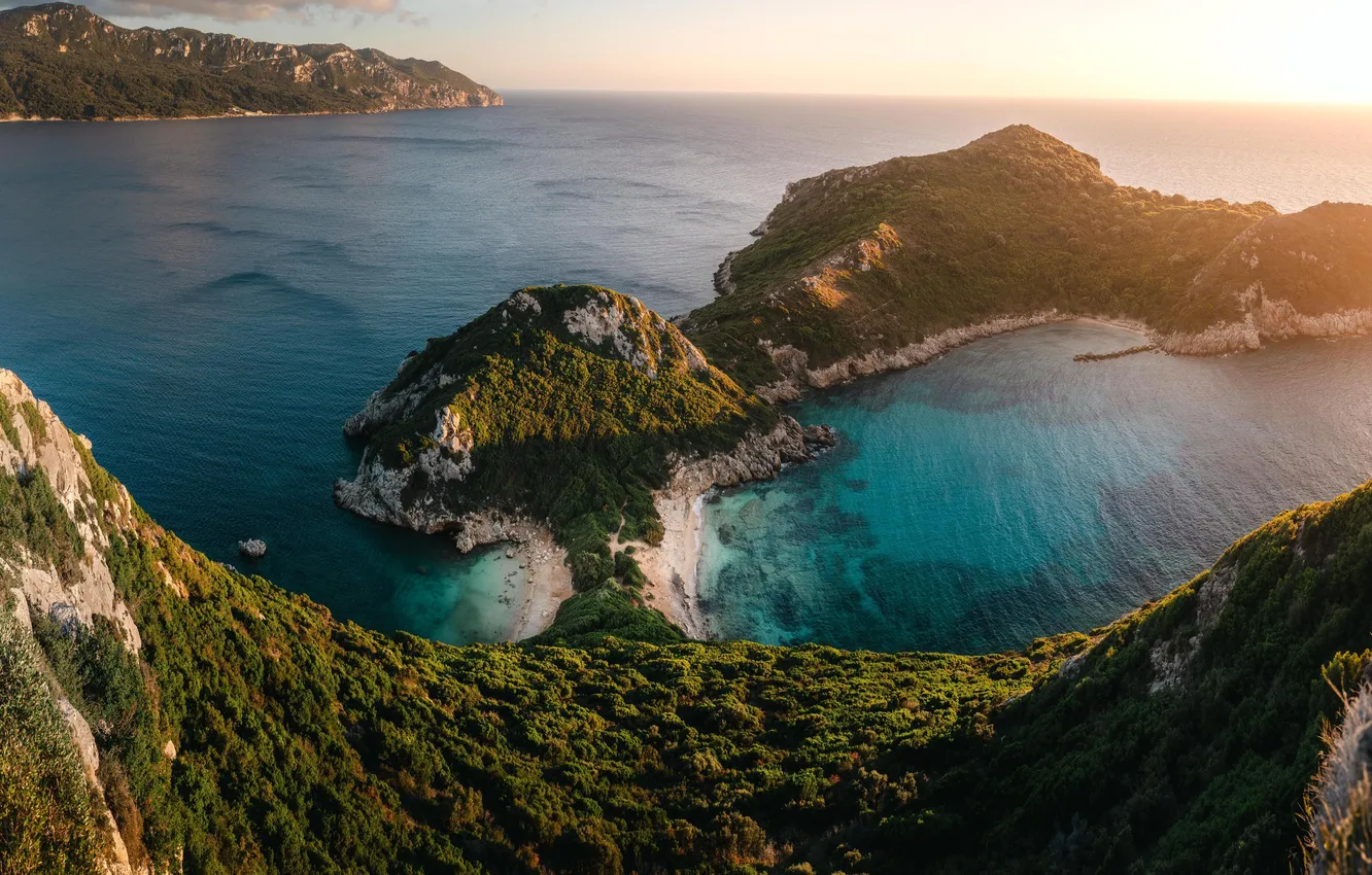 Photo wallpaper sea, sunset, island, Greece, cliffs, Corfu