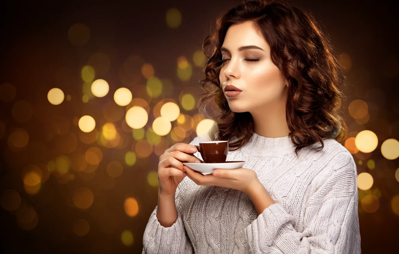 Photo wallpaper girl, model, hair, makeup, hairstyle, Cup, girl, cup