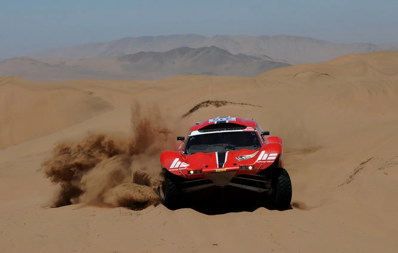 Photo wallpaper red, movement, desert, dust, rally, rally, Buggy, Fast&Speed