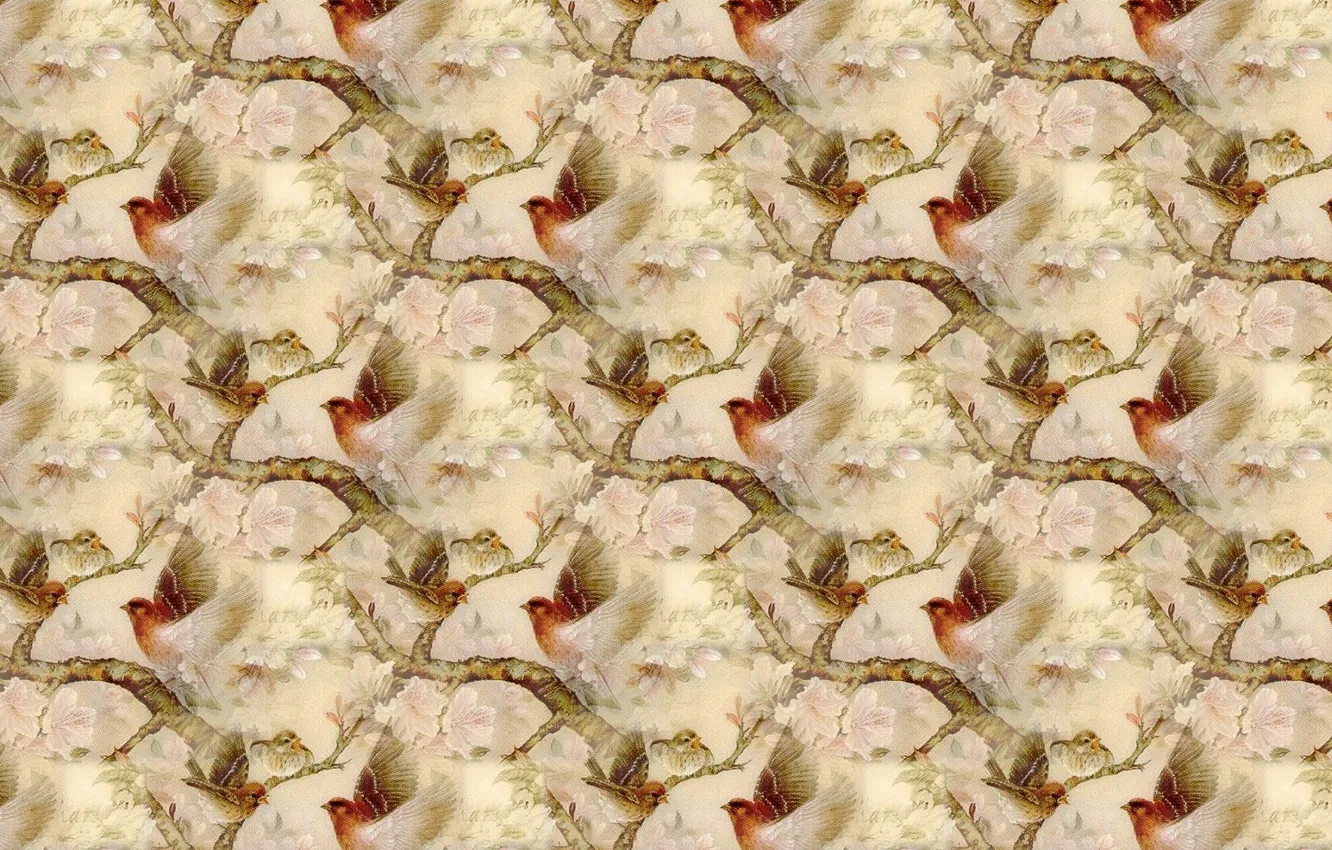 Photo wallpaper branches, background, bird, art