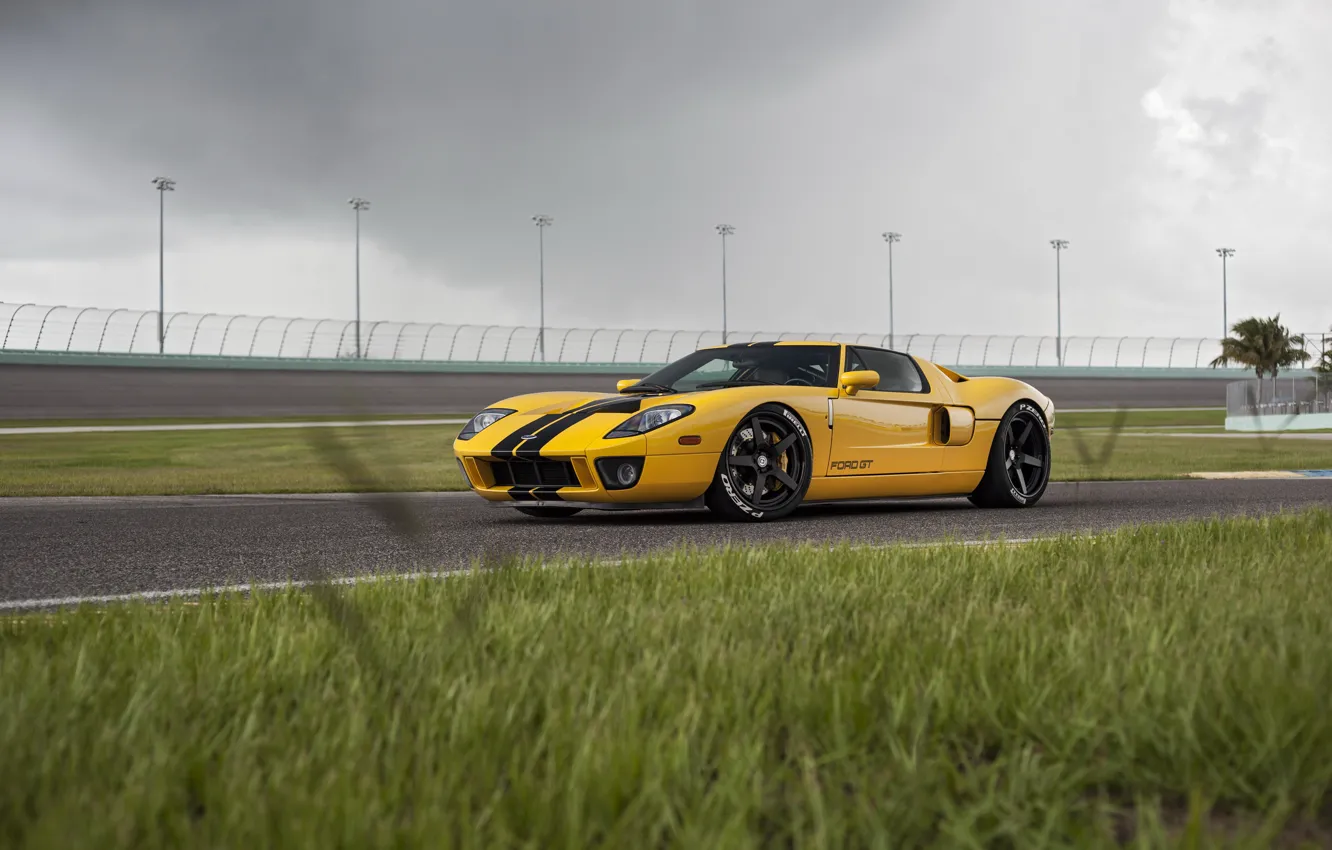 Photo wallpaper Ford GT, yellow, track, HRE, RS105