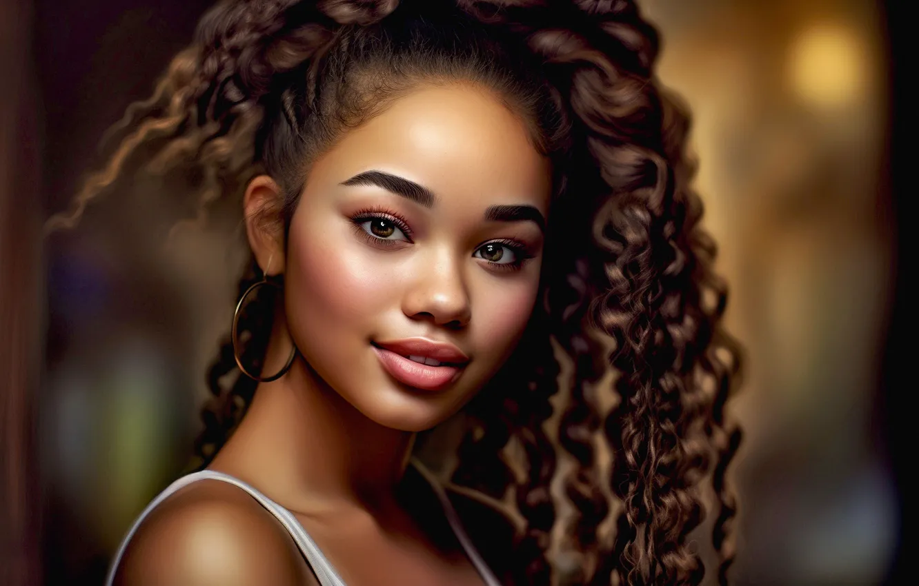 Photo wallpaper girl, portrait, black, black woman, African-American, AI art, The Art of Artificial Intelligence, neural network