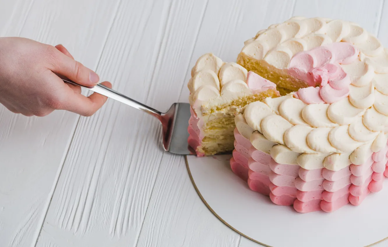 Photo wallpaper hand, cake, cream, blade