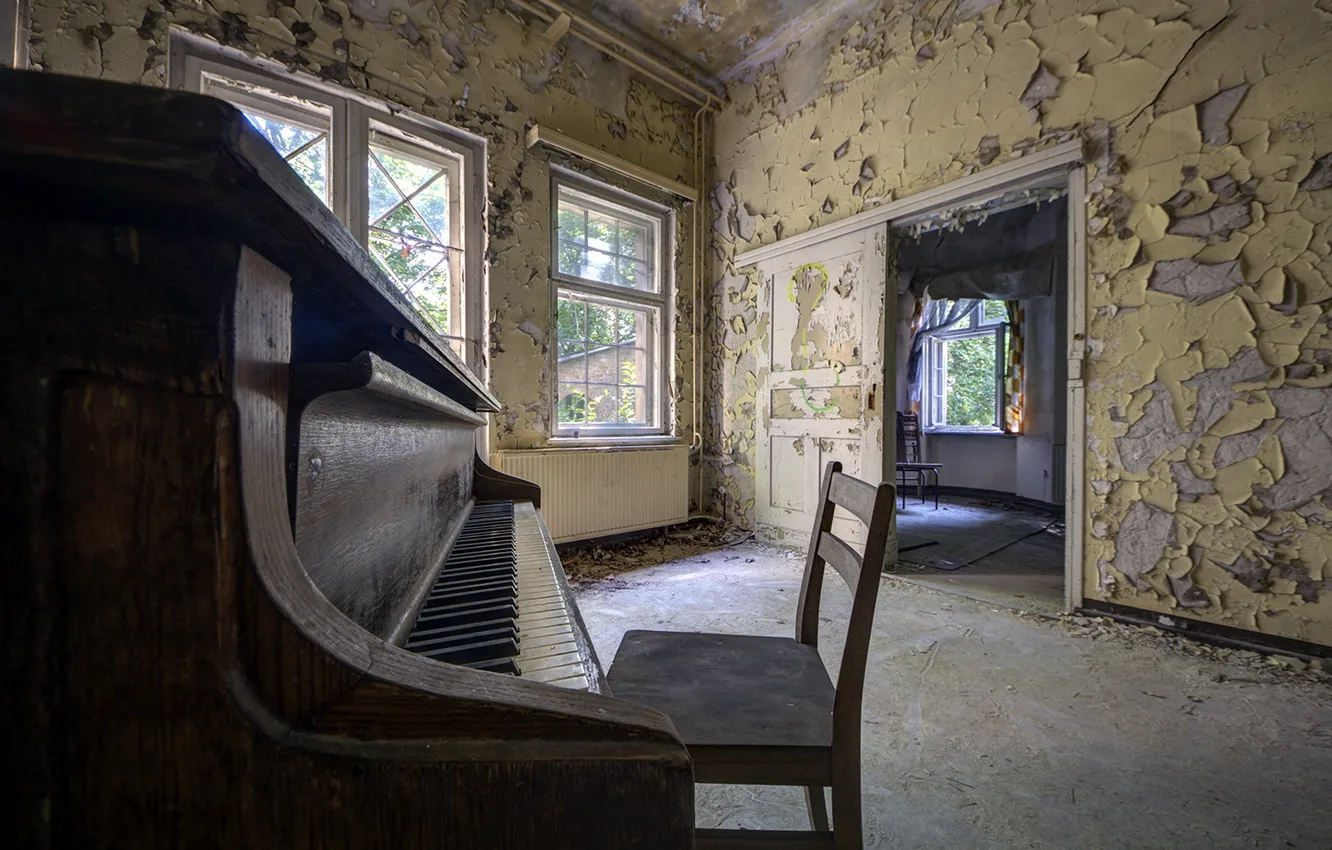 Photo wallpaper background, window, chair, piano