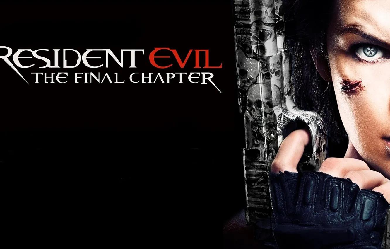 Photo wallpaper cinema, sake, girl, zombie, gun, blood, pistol, logo