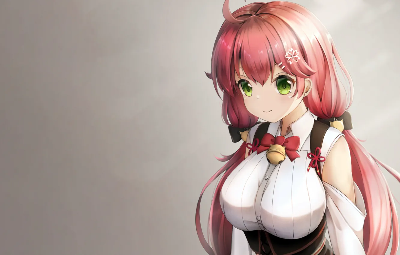 Photo wallpaper girl, long hair, dress, boobs, anime, beautiful, pretty, redhead