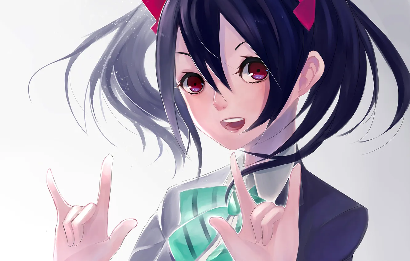 Photo wallpaper look, girl, smile, sign, blush, fingers, idols, anime