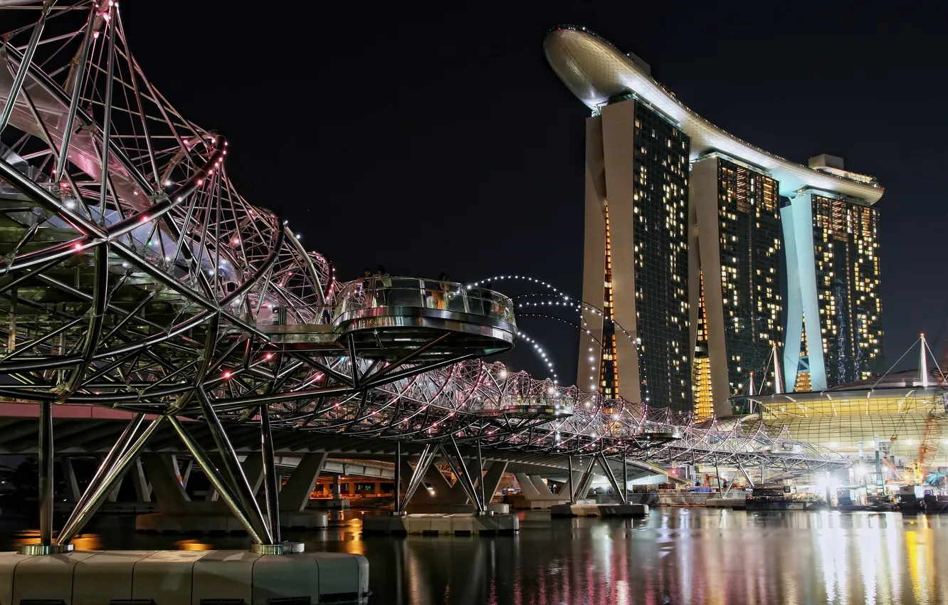 Photo wallpaper bridge, lights, the evening, Singapore, the hotel