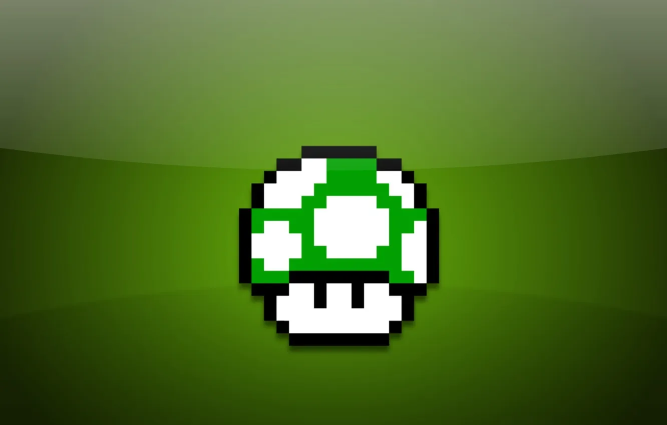 Photo wallpaper green, mushrooms, Super Mario, pixels, 8bit, mushroom, Super Mario Bros, 1UP