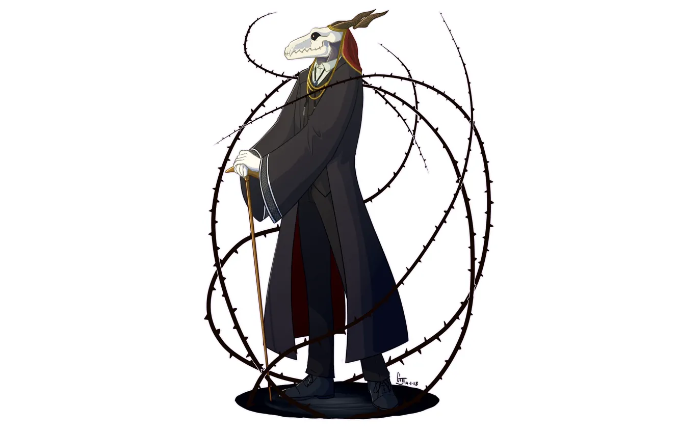 Photo wallpaper skull, being, male, staff, vines, Mahou Tsukai no Yome, Bride of the sorcerer, Elias