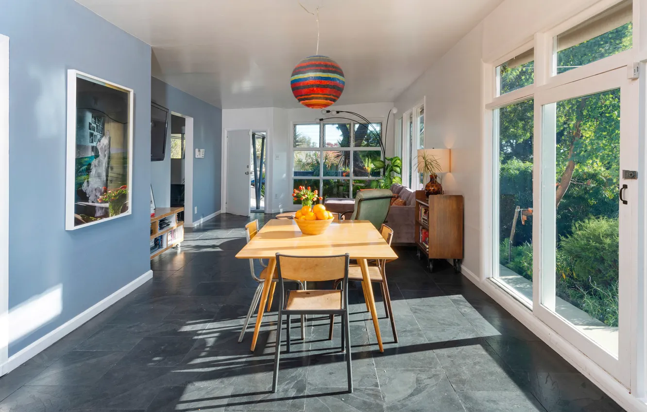 Photo wallpaper design, interior, Los Angeles, Los Angeles, retro style, living room, dining room, Mid-Century Modern