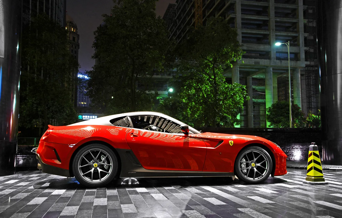 Photo wallpaper city, light, Ferrari, red, supercar, 599, night, GTO
