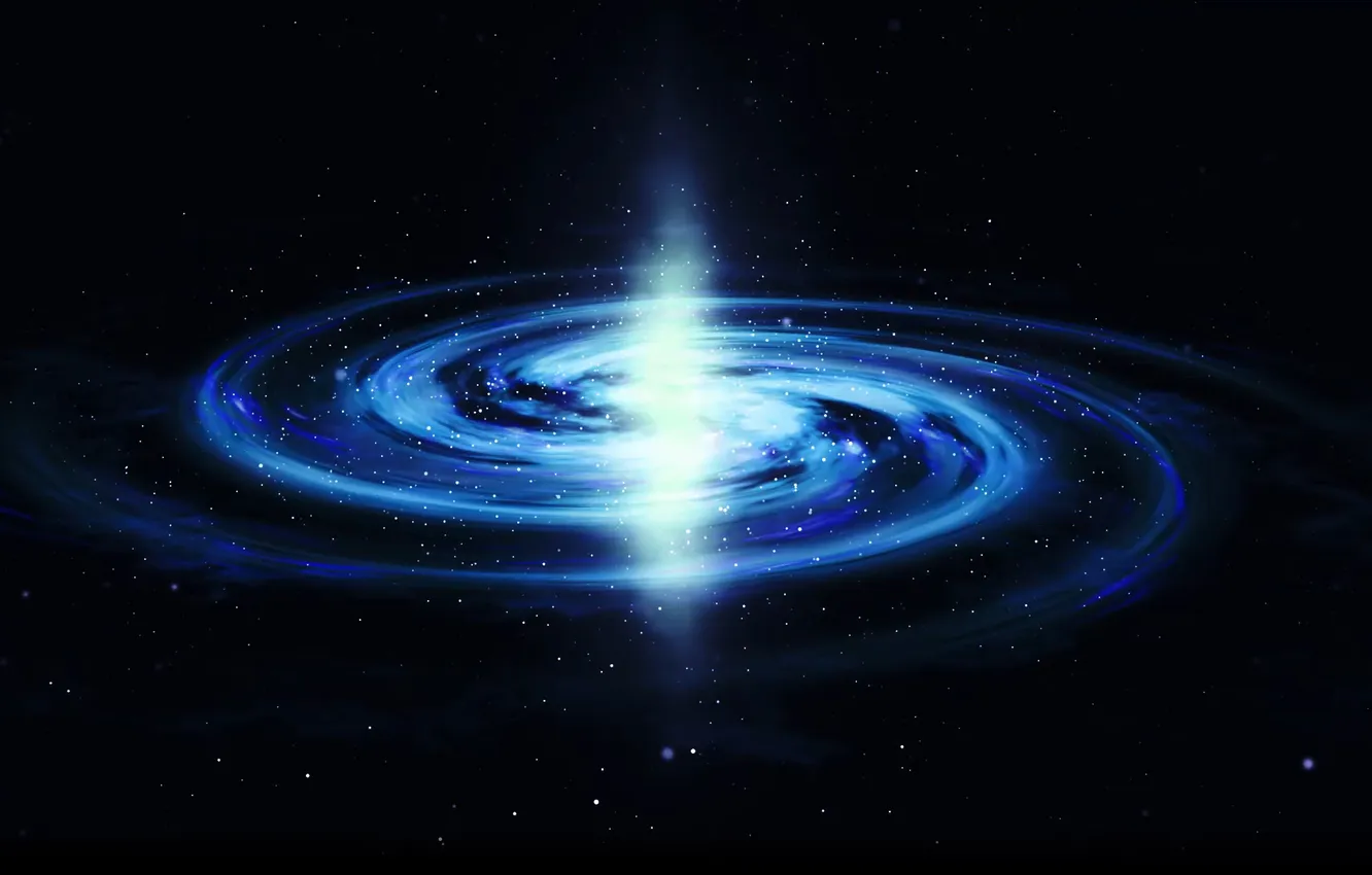 Photo wallpaper Galaxy, blue, stars, spiral, black background, glowing, depth of field