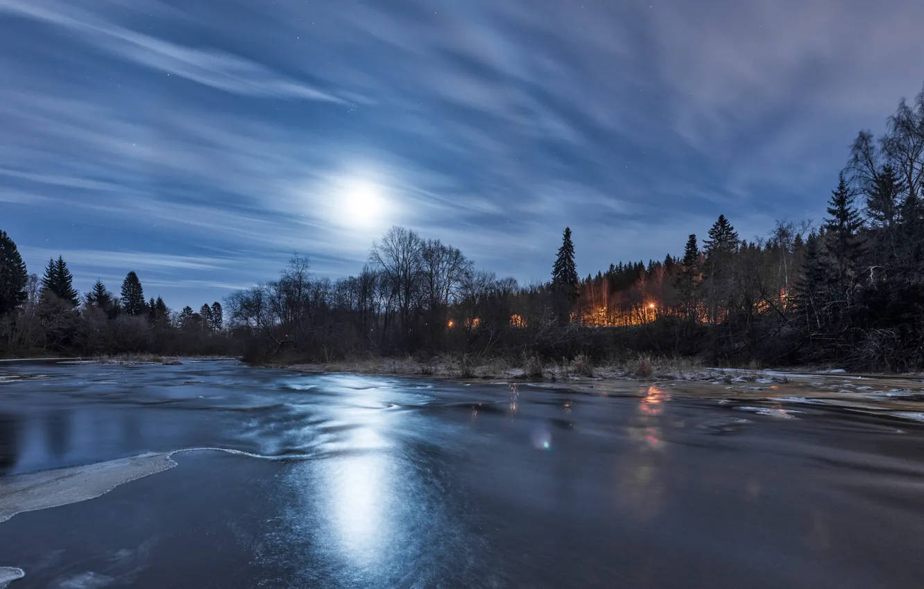 Photo wallpaper ice, the sky, reflection, river
