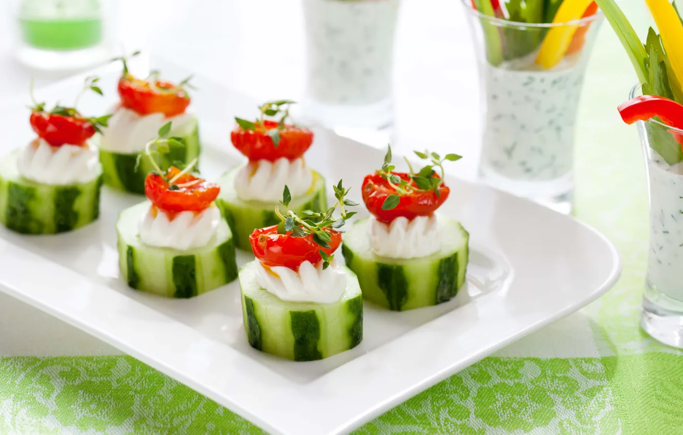 Photo wallpaper cucumber, vegetables, tomato, appetizer