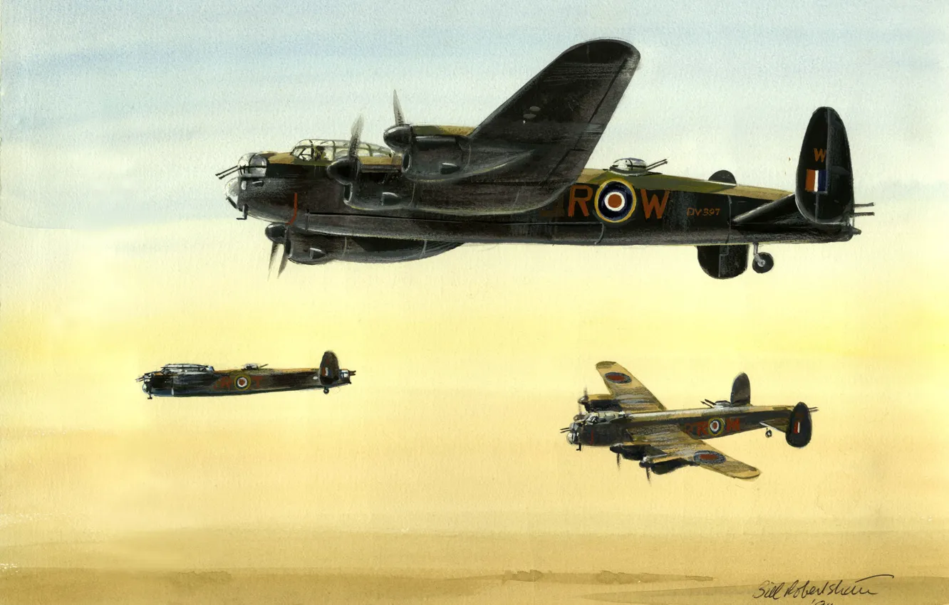 Photo wallpaper figure, art, bomber, British, heavy, four-engine, Avro Lancaster