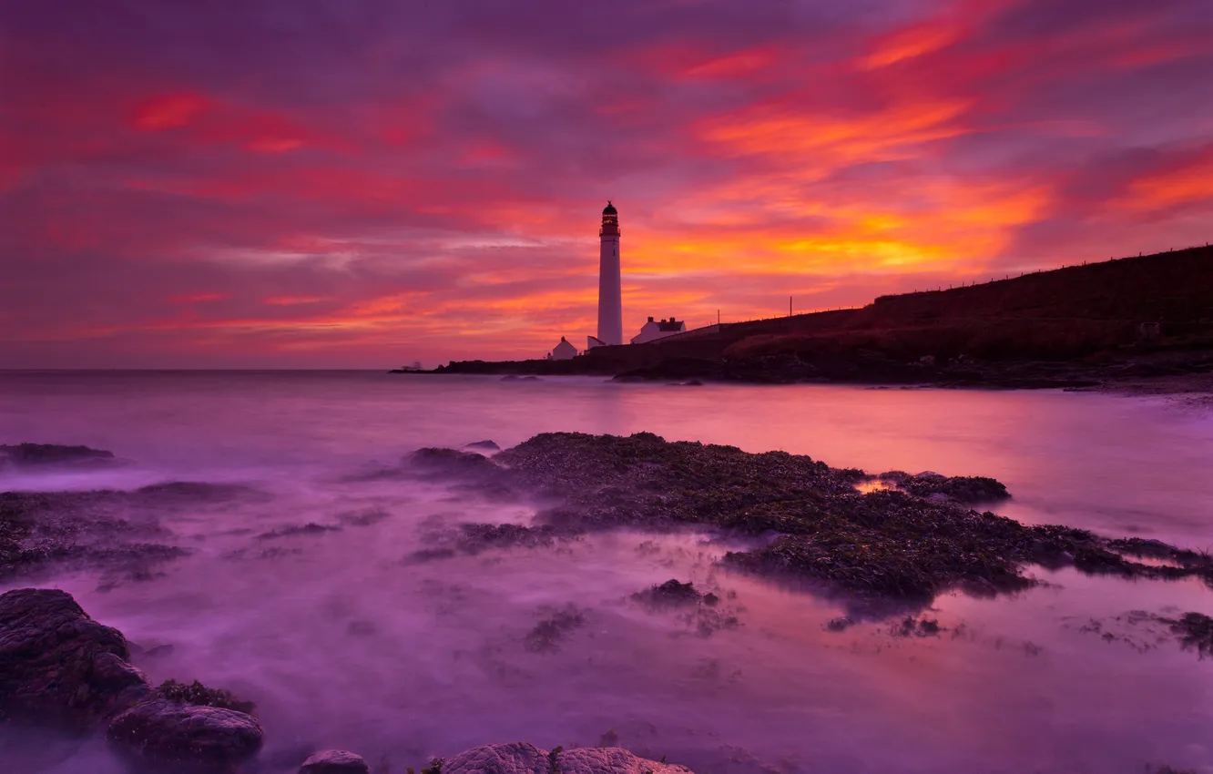 Photo wallpaper sea, beach, landscape, stones, shore, lighthouse