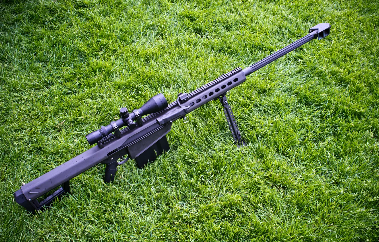 Photo wallpaper grass, rifle, sniper, self-loading, heavy, Barrett M82