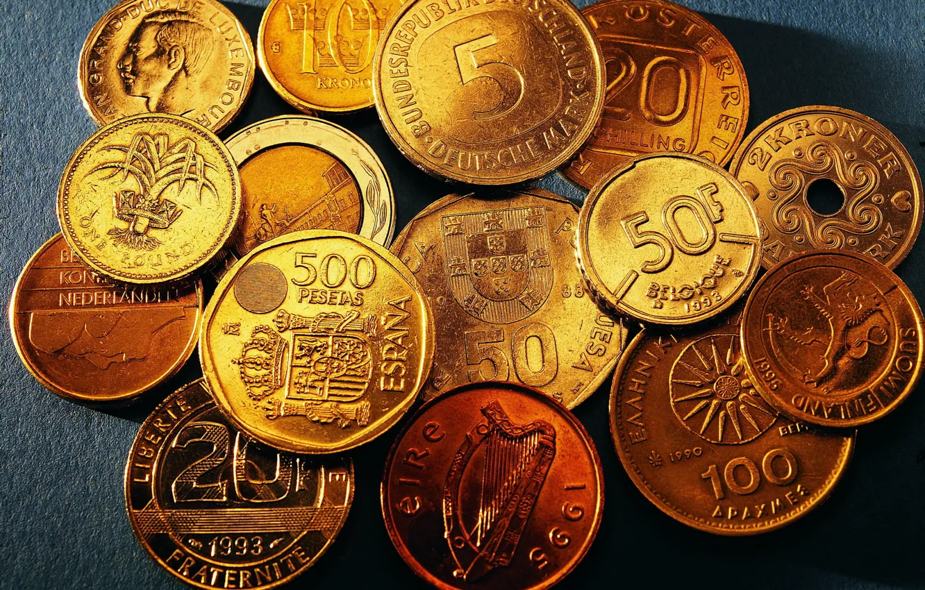 Photo wallpaper coins, Money, date, different values