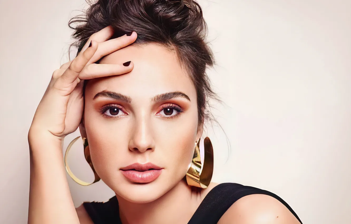 Photo wallpaper look, girl, face, earrings, makeup, actress, beautiful, Gal Gadot