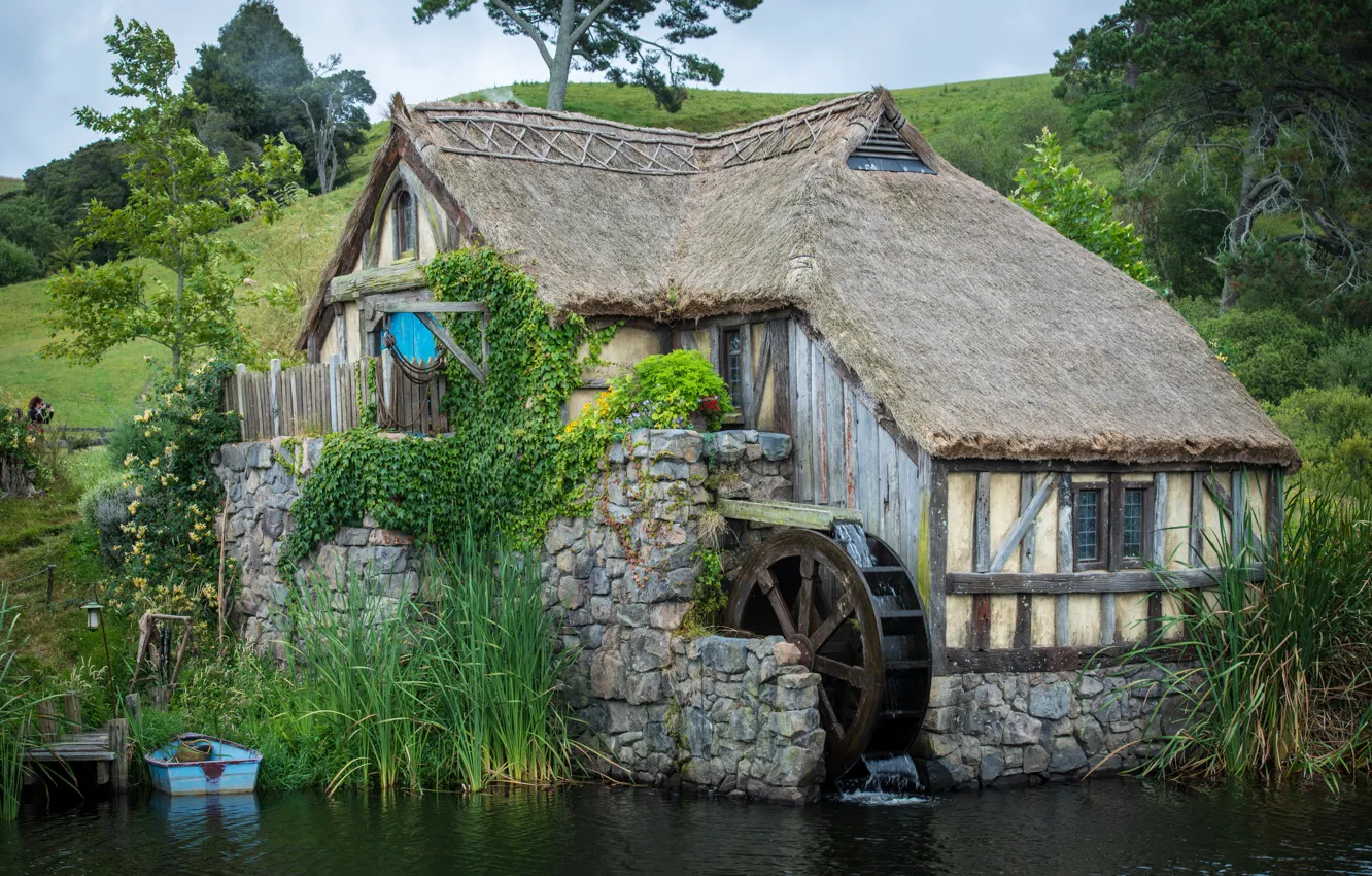 Photo wallpaper nature, movie, water mill, Shir, The hobbit, Hobbiton