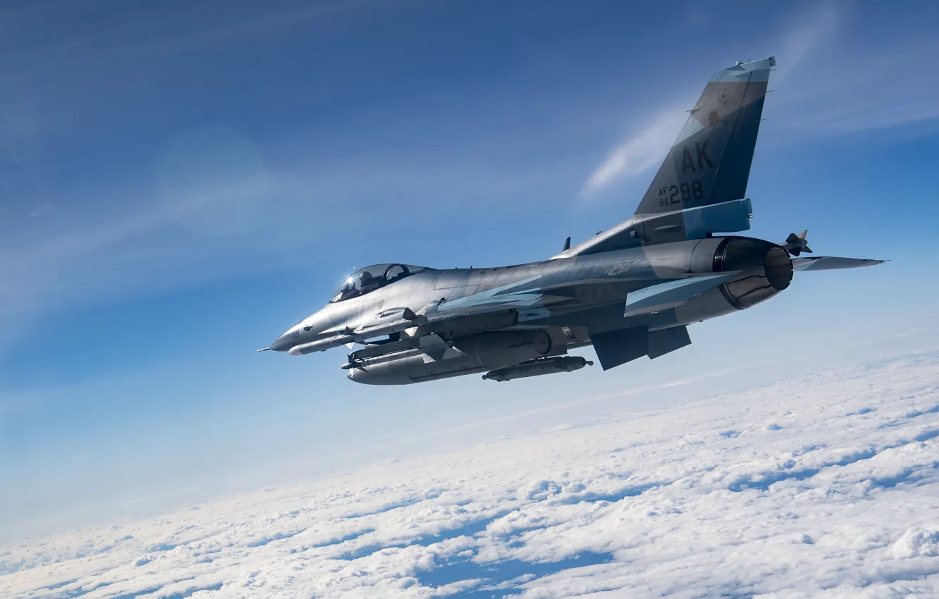Photo wallpaper Fighter, USAF, F-16 Fighting Falcon, Obloka, Aggressor Squadron