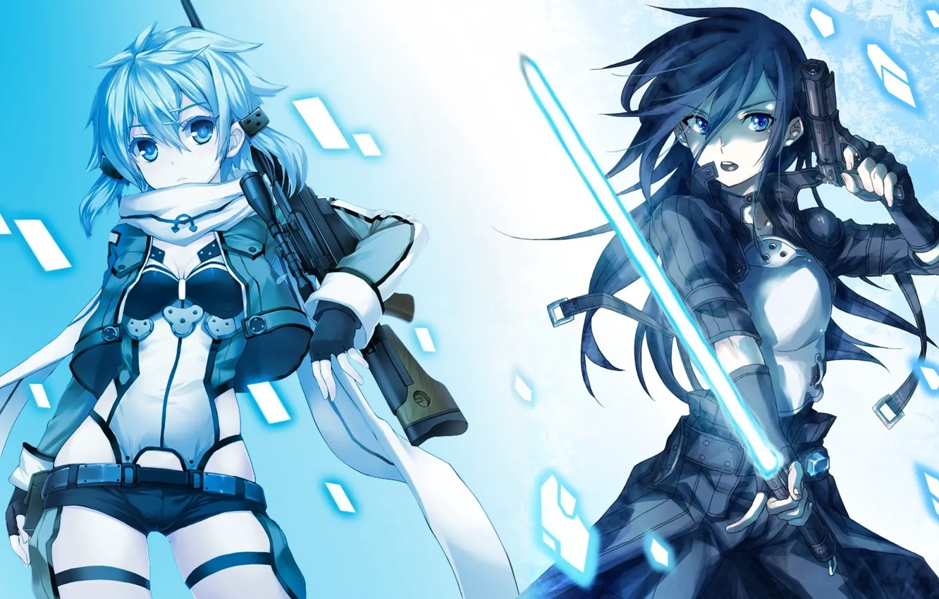 Photo wallpaper Gun, Art, Anime, Sword Art Online, Kirito, Sword, Gun Gale Online, GGO