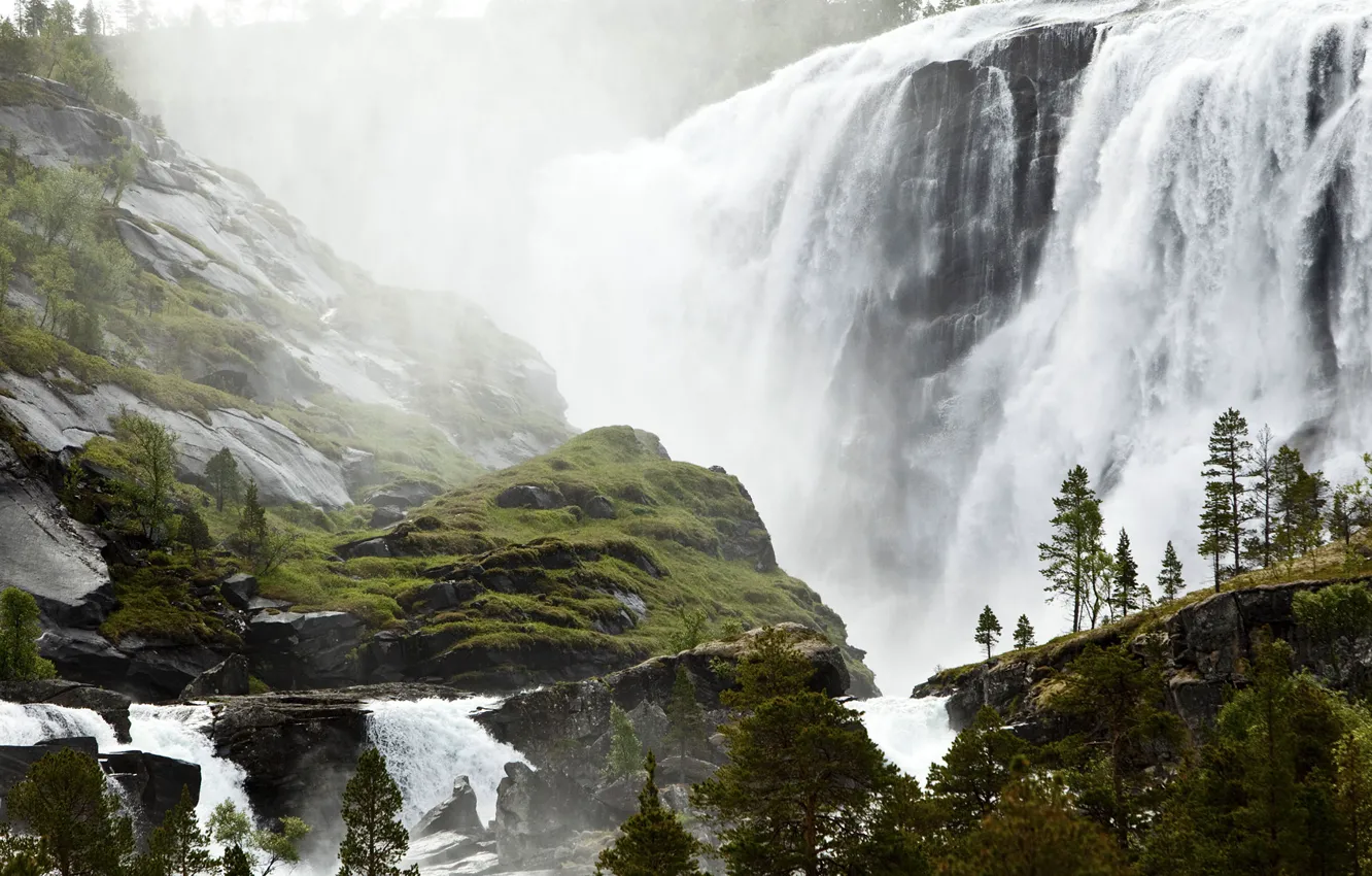 Photo wallpaper Waterfall, Norway, Waterfall, Norway, Near fishing village, Small Sami Fishing Village