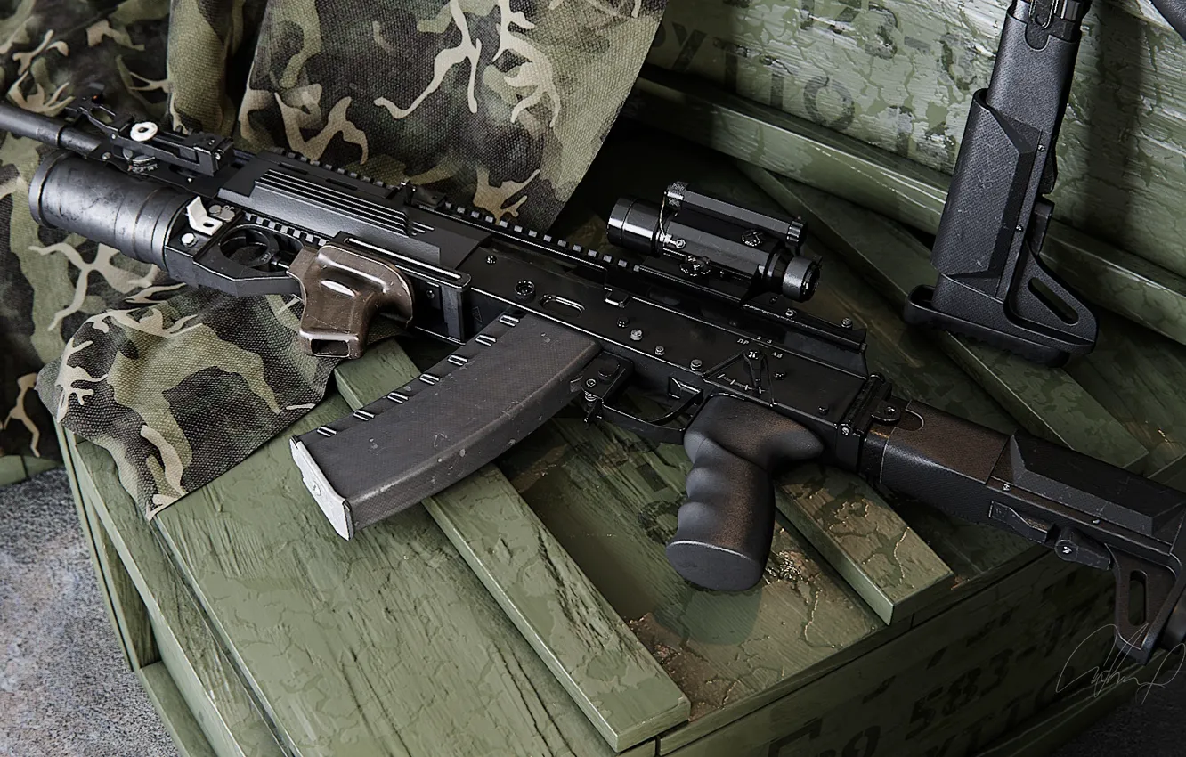 Photo wallpaper Camouflage, AK-12, Box, Grenade launcher, AK-12 design Zlobina