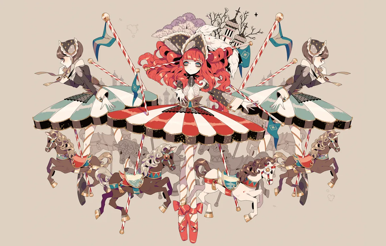 Photo wallpaper feathers, horse, carousel, Girls, Pointe shoes