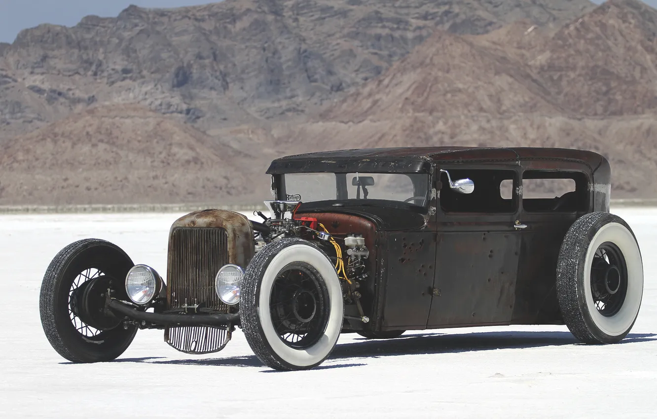 Photo wallpaper mountains, lake, Ford, Ford, salt, rat, rod, rod