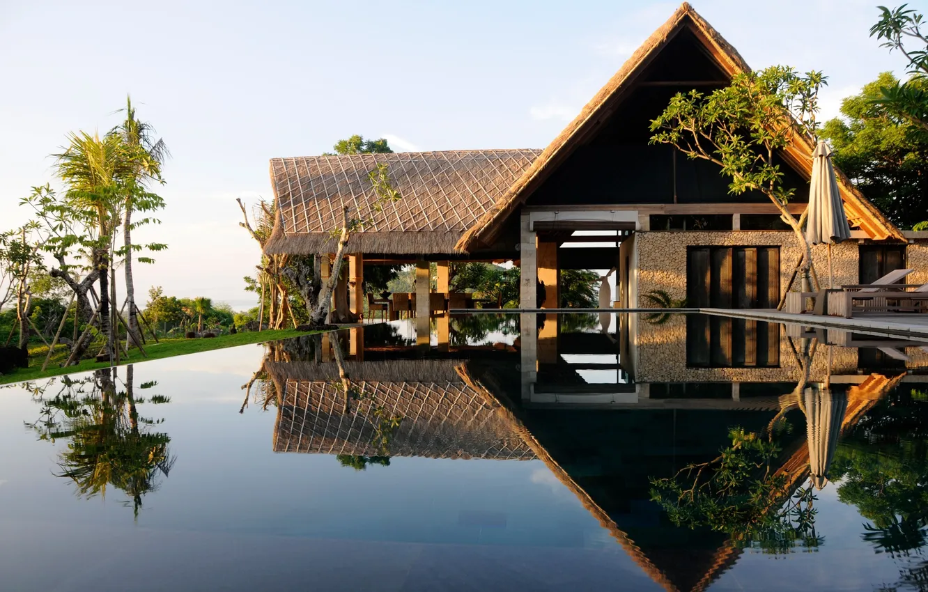 Photo wallpaper water, landscape, nature, reflection, house