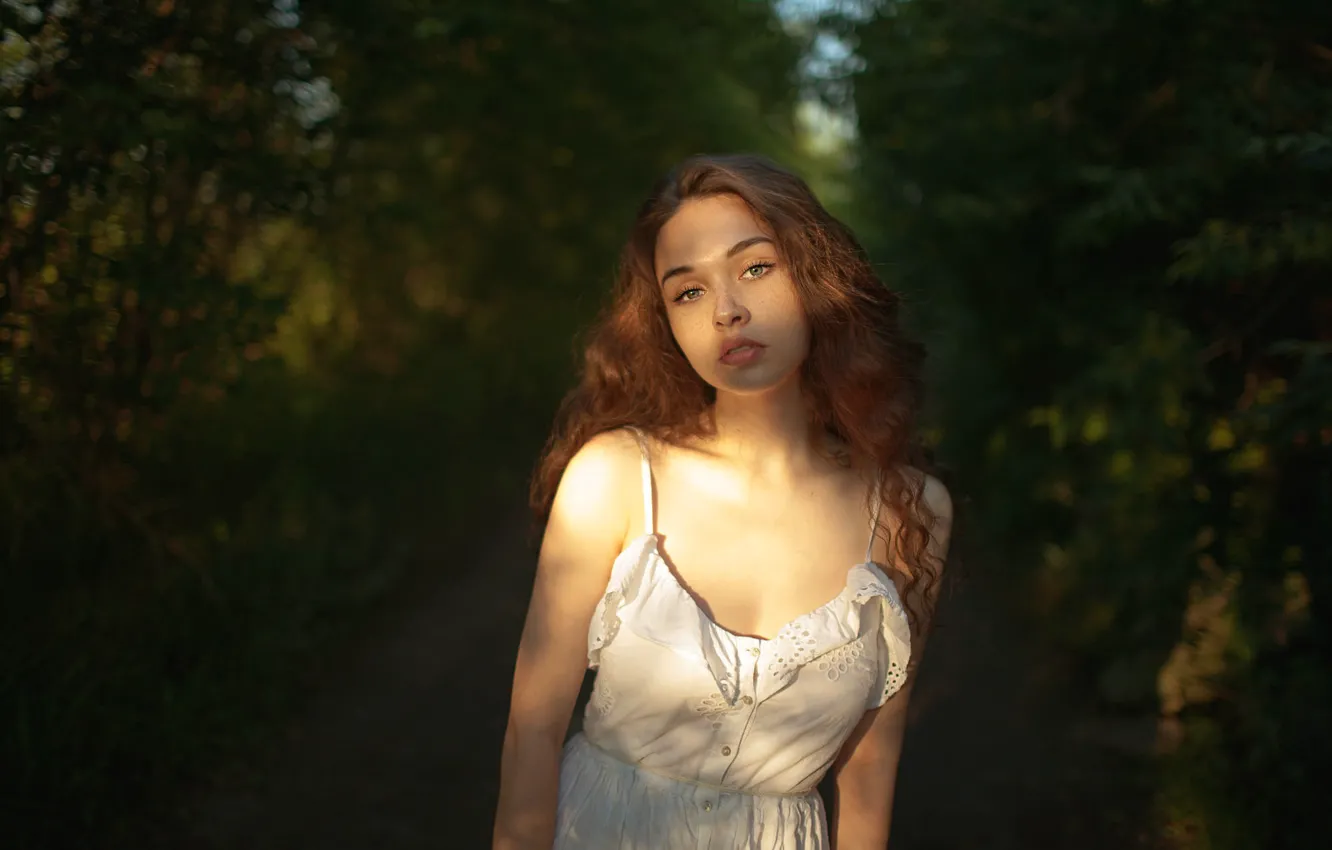 Photo wallpaper girl, light, portrait, white dress