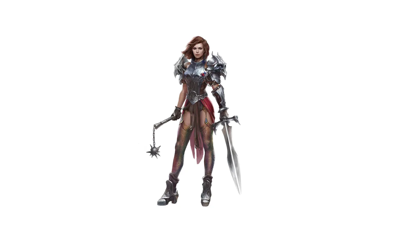 Photo wallpaper girl, sword, armor, figure, warrior