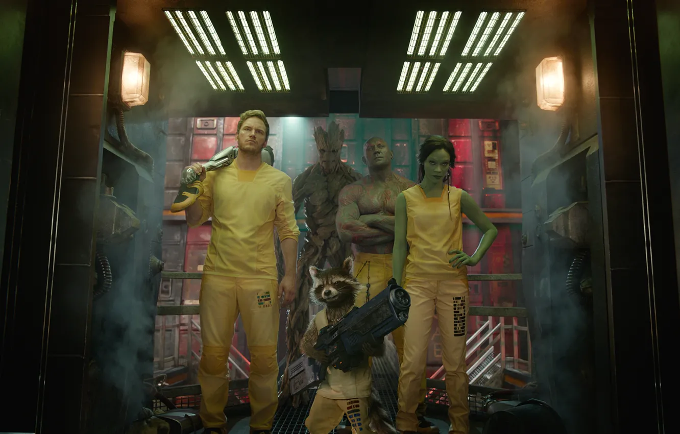 Photo wallpaper green, wallpaper, Action, aliens, fantasy, Galaxy, The, Guns