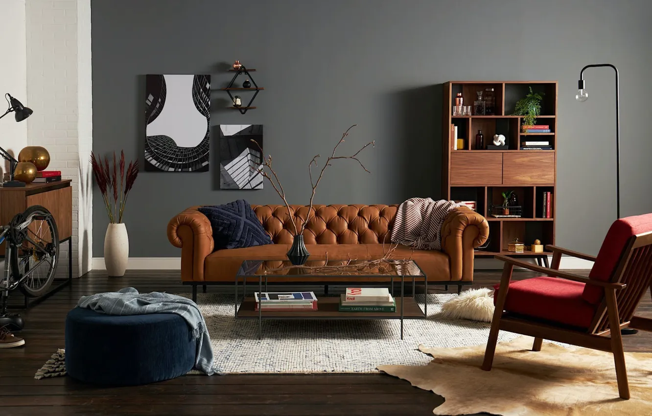 Photo wallpaper design, style, interior, sofa, living room, Chesterfield