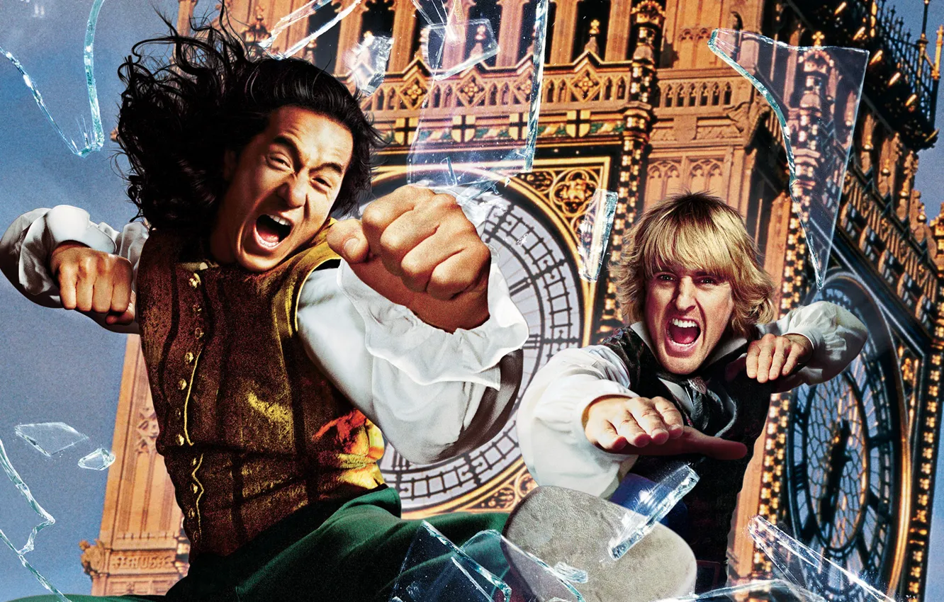 Photo wallpaper fragments, background, collage, watch, tower, Big Ben, poster, Jackie Chan