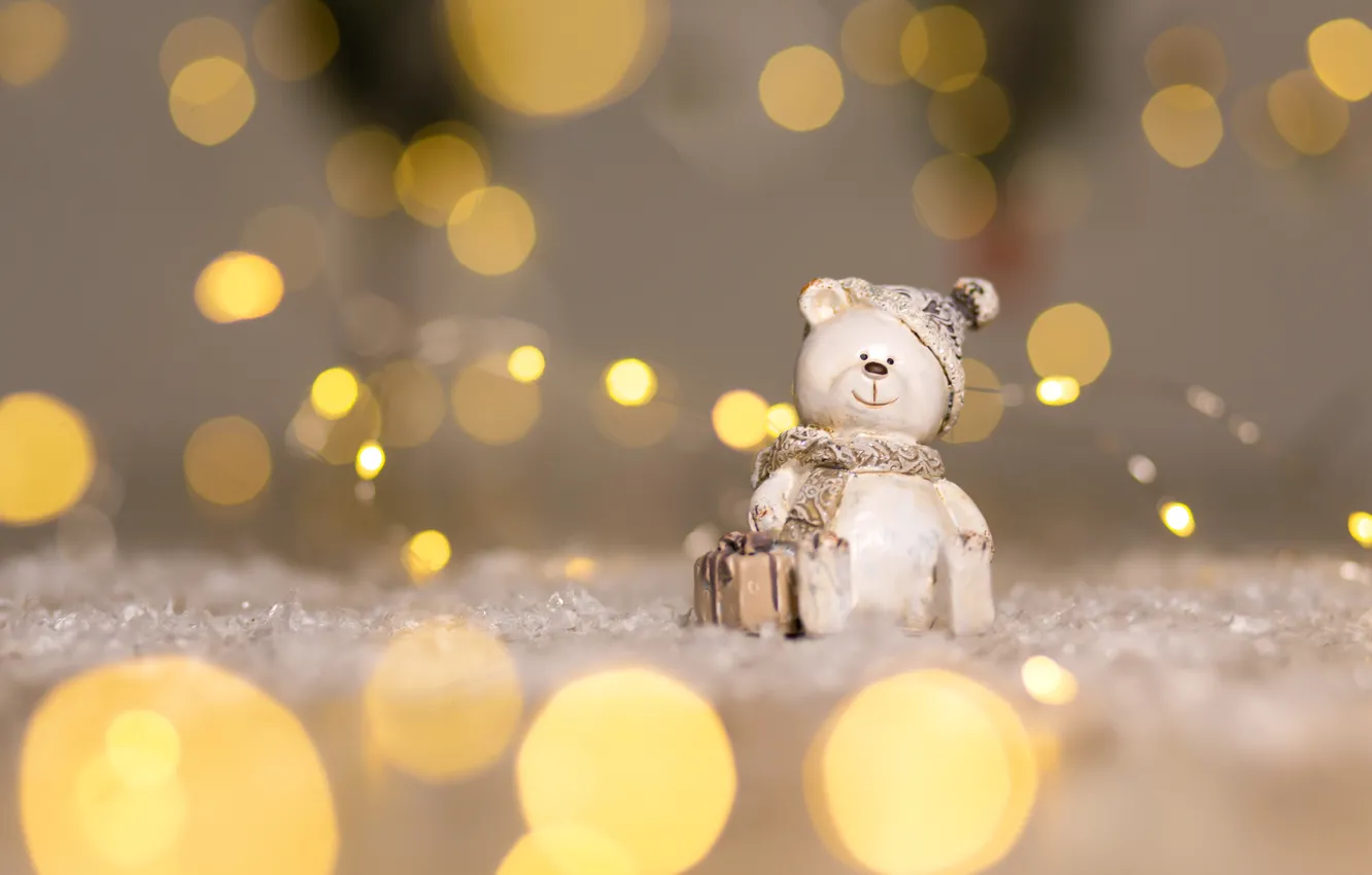 Photo wallpaper winter, snow, holiday, new year, bear, figurine, decor, Kukota Ekaterina