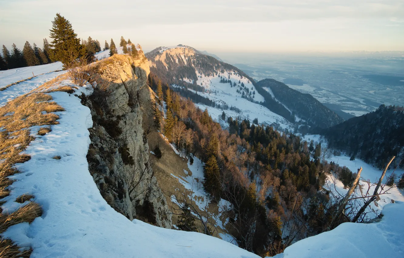 Photo wallpaper winter, mountains, morning