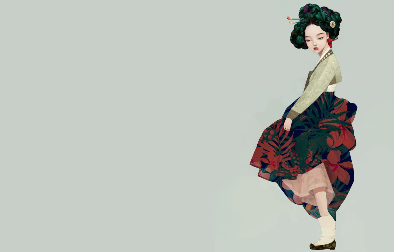 Photo wallpaper girl, art, geisha, Korean geisha, Siwo Believes Kim