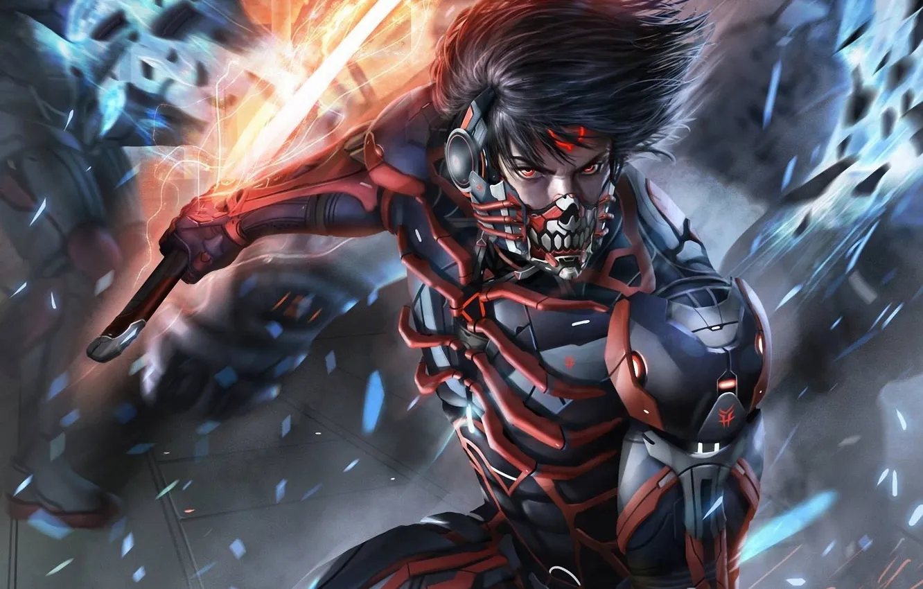 Photo wallpaper metal, weapons, sword, mask, art, armor, guy