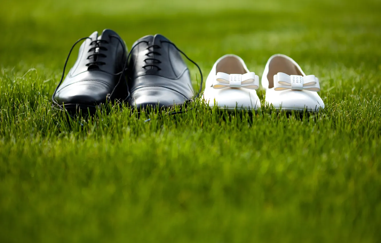 Photo wallpaper grass, shoes, shoes