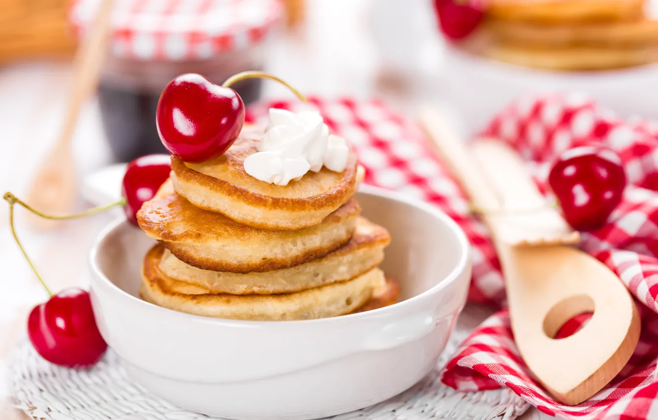 Photo wallpaper Cherry, Food, Pancakes