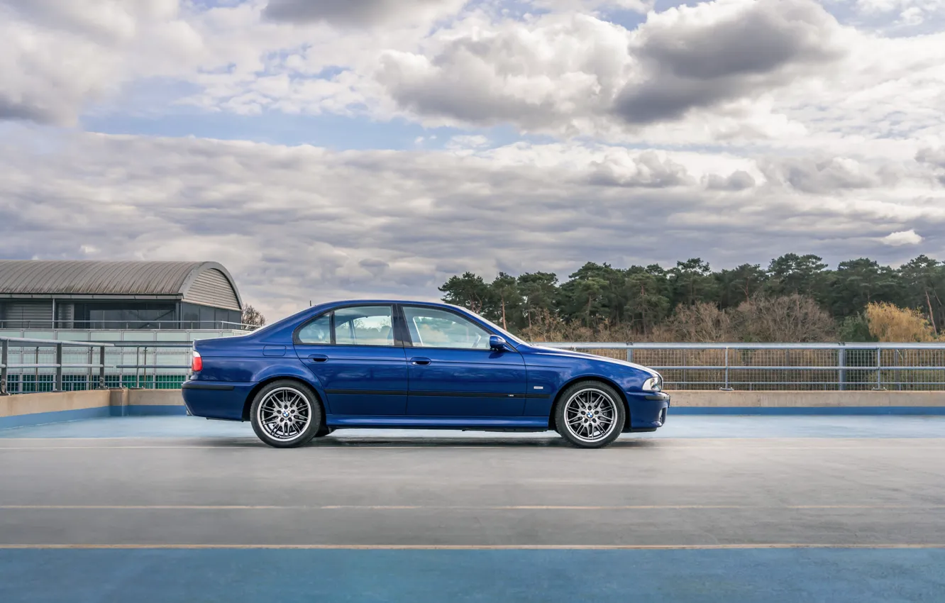 Photo wallpaper BMW, blue, E39, BMW M5, side view, M5