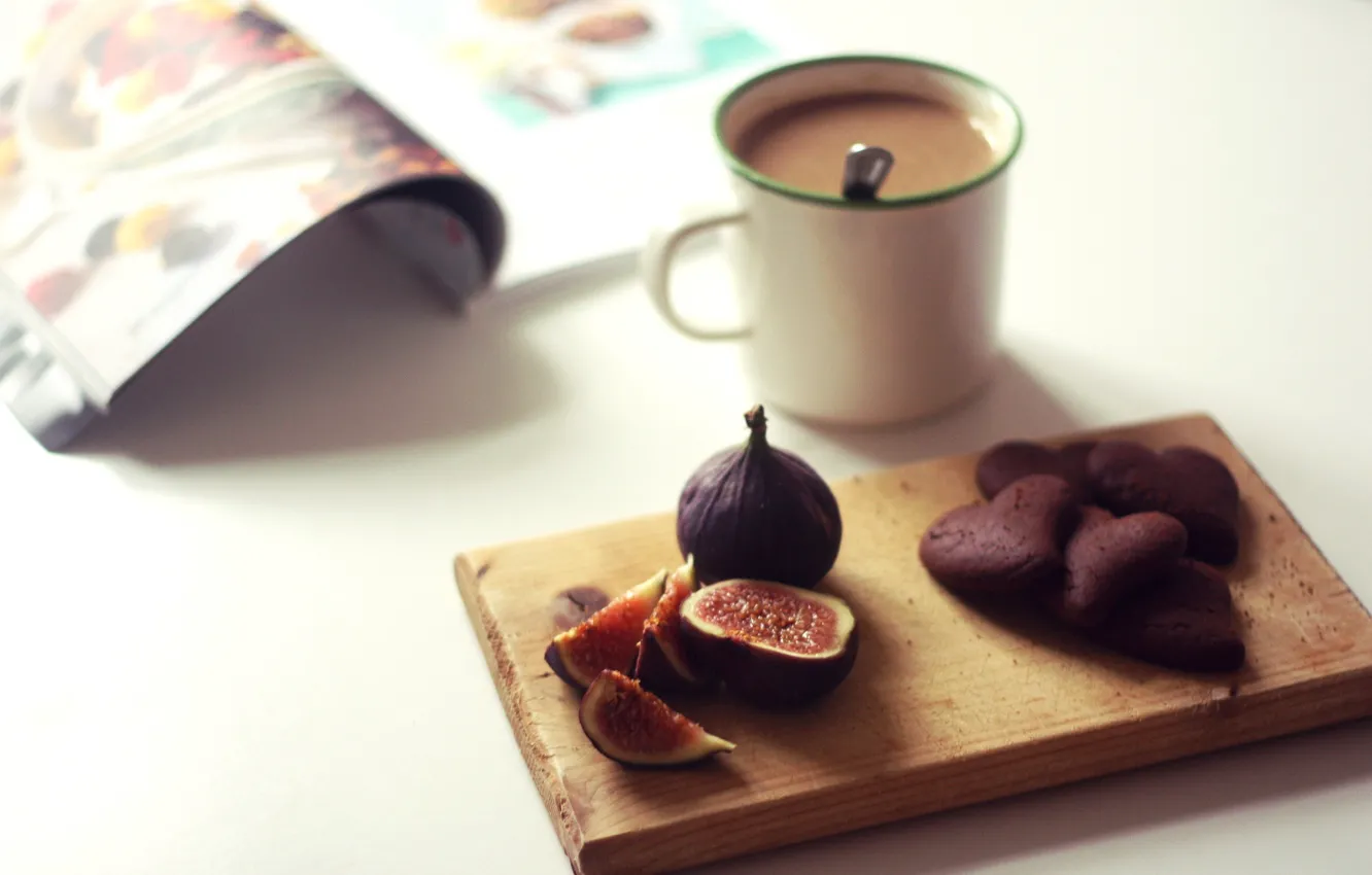 Photo wallpaper food, coffee, breakfast, cookies, figs, magazine